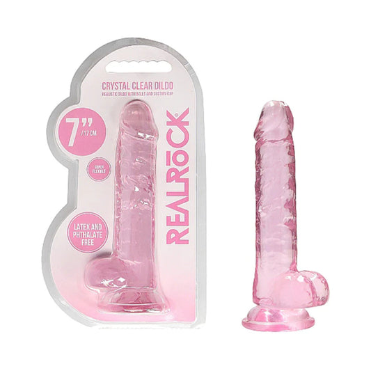 REALROCK CRYSTAL CLEAR REALISTIC 7 IN. DILDO WITH BALLS AND SUCTION CUP PINK