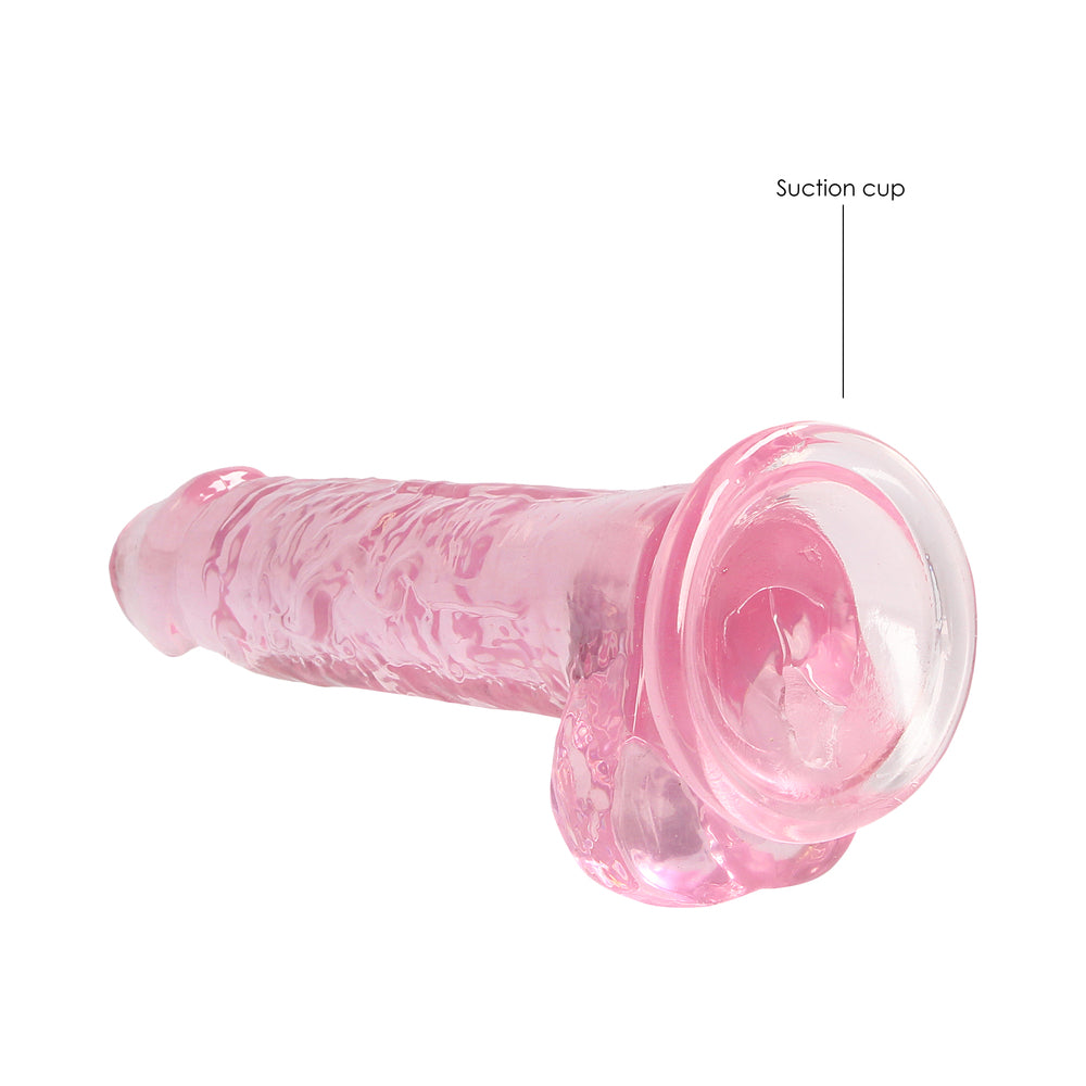 SHOTS - REALROCK CRYSTAL CLEAR REALISTIC 7 IN. DILDO WITH BALLS AND SUCTION CUP PINK