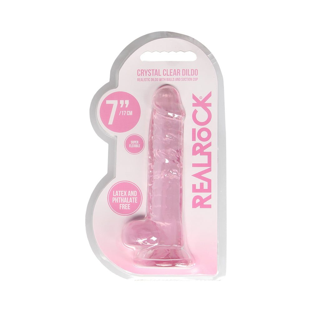REALROCK CRYSTAL CLEAR REALISTIC 7 IN. DILDO WITH BALLS AND SUCTION CUP PINK