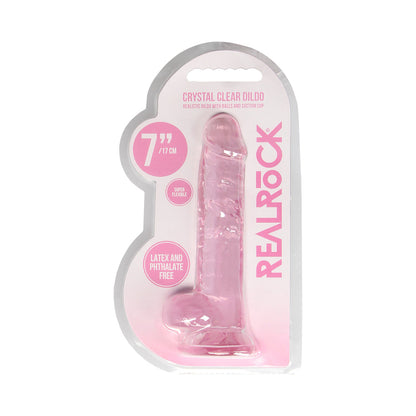 REALROCK CRYSTAL CLEAR REALISTIC 7 IN. DILDO WITH BALLS AND SUCTION CUP PINK