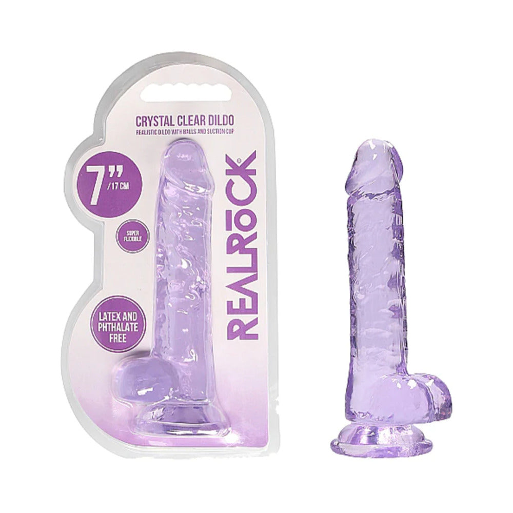 SHOTS - REALROCK CRYSTAL CLEAR REALISTIC 7 IN. DILDO WITH BALLS AND SUCTION CUP PINK