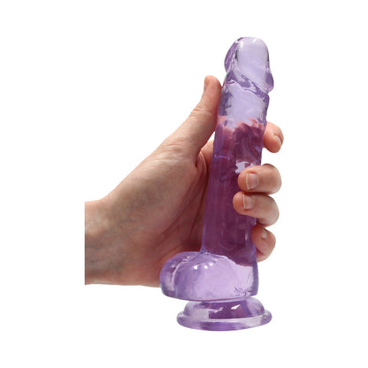 REALROCK CRYSTAL CLEAR REALISTIC 7 IN. DILDO WITH BALLS AND SUCTION CUP PURPLE