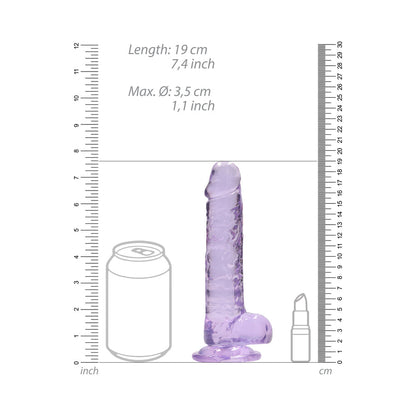 SHOTS - REALROCK CRYSTAL CLEAR REALISTIC 7 IN. DILDO WITH BALLS AND SUCTION CUP PURPLE