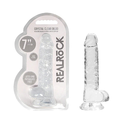 SHOTS - REALROCK CRYSTAL CLEAR REALISTIC 7 IN. DILDO WITH BALLS AND SUCTION CUP TURQUOISE