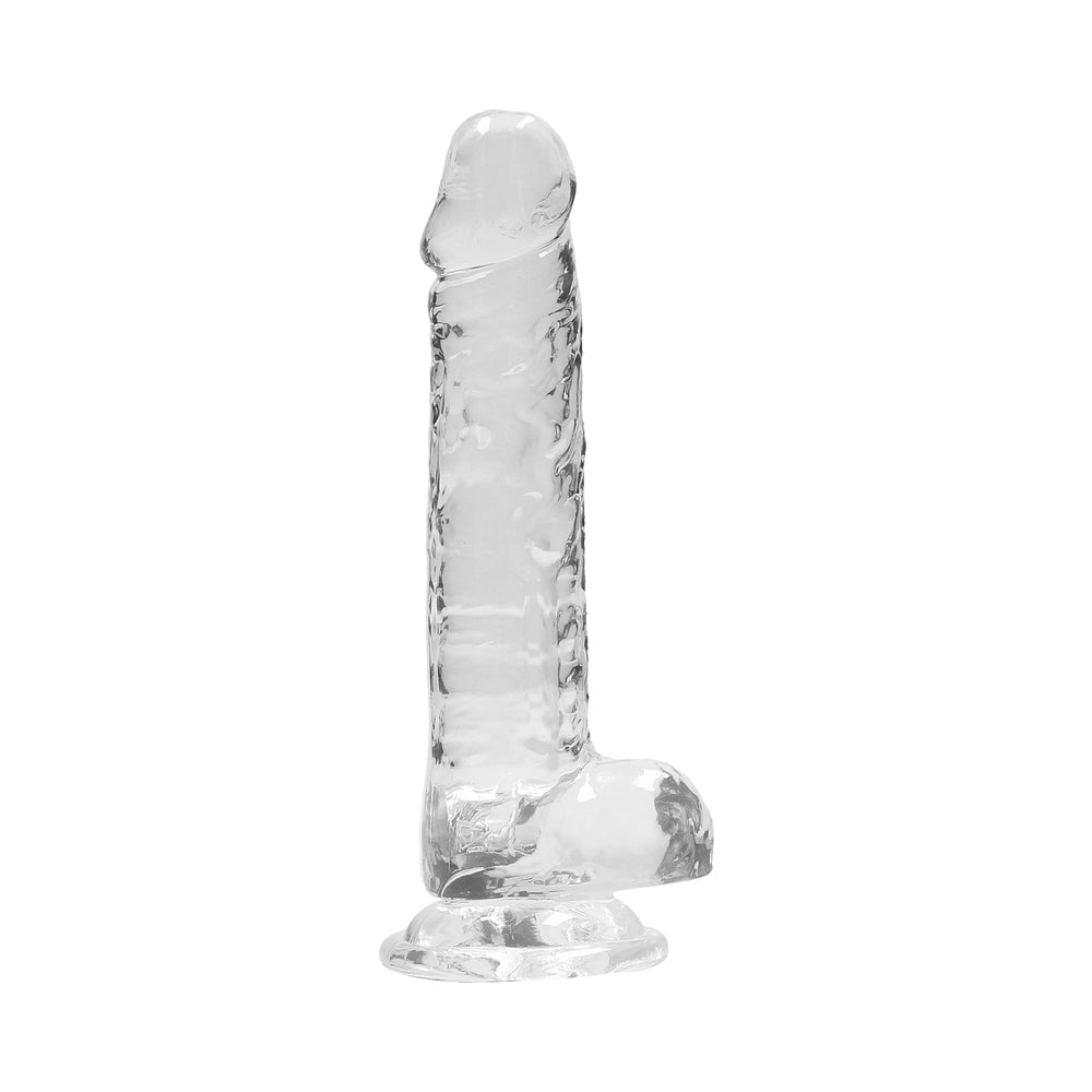 SHOTS - REALROCK CRYSTAL CLEAR REALISTIC 7 IN. DILDO WITH BALLS AND SUCTION CUP TURQUOISE