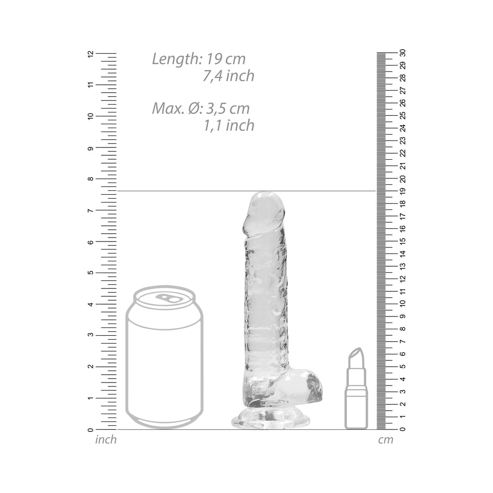 SHOTS - REALROCK CRYSTAL CLEAR REALISTIC 7 IN. DILDO WITH BALLS AND SUCTION CUP PINK