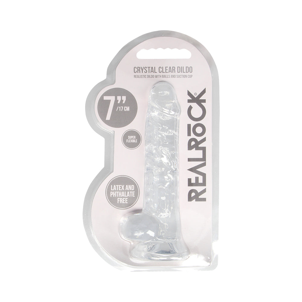 SHOTS - REALROCK CRYSTAL CLEAR REALISTIC 7 IN. DILDO WITH BALLS AND SUCTION CUP PURPLE