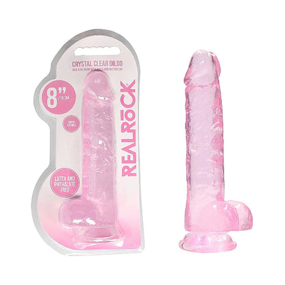SHOTS - REALROCK CRYSTAL CLEAR REALISTIC 8 IN. DILDO WITH BALLS AND SUCTION CUP BLUE