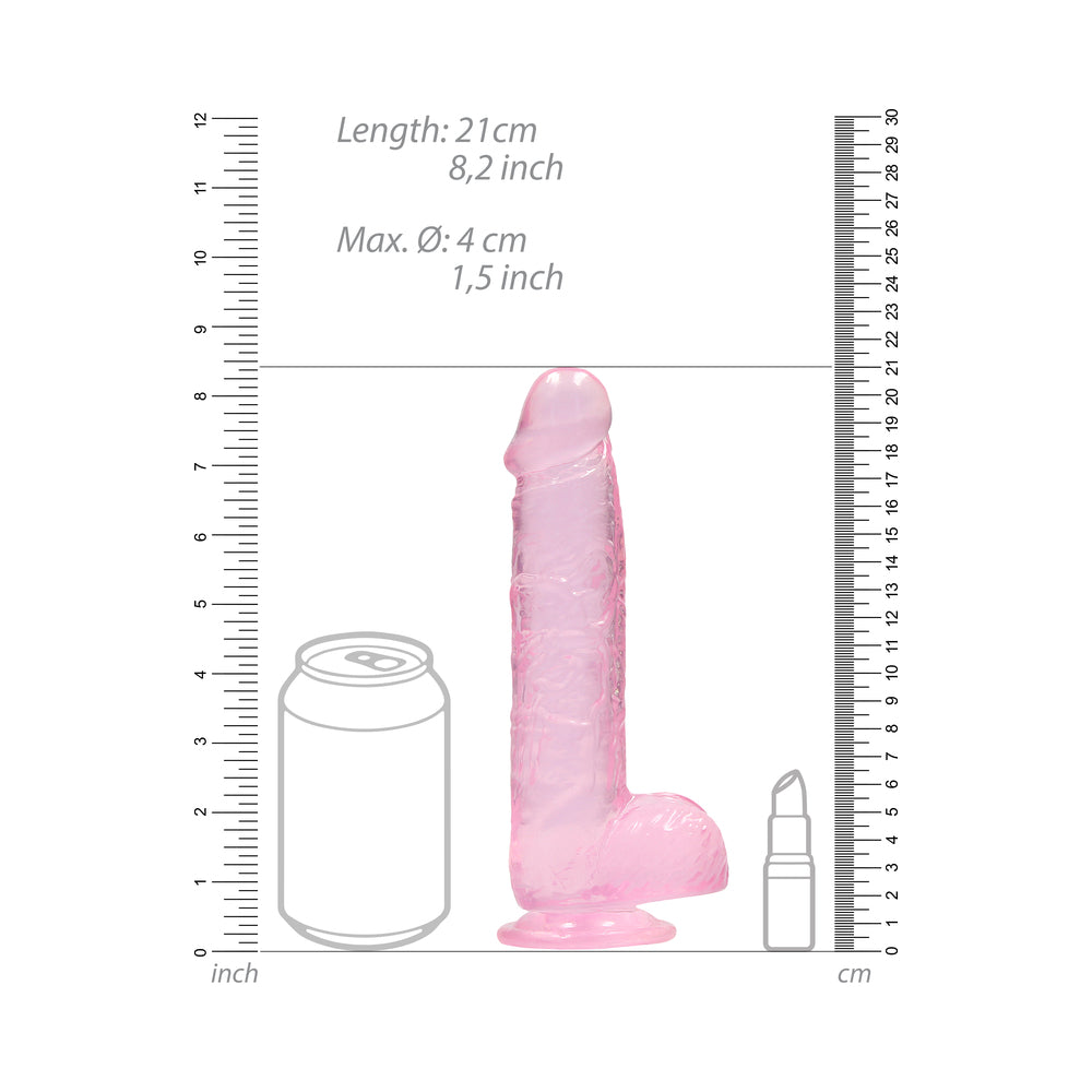 SHOTS - REALROCK CRYSTAL CLEAR REALISTIC 8 IN. DILDO WITH BALLS AND SUCTION CUP PINK