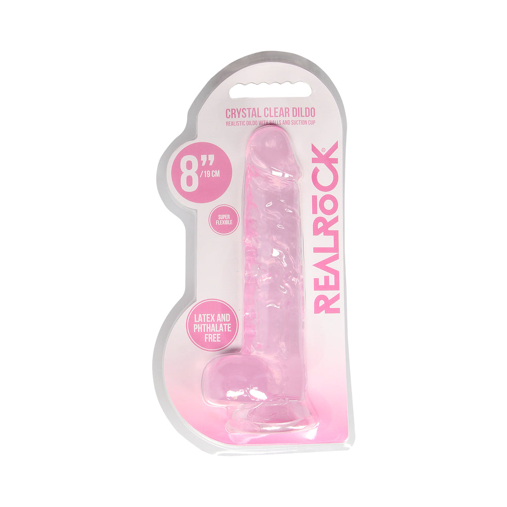 SHOTS - REALROCK CRYSTAL CLEAR REALISTIC 8 IN. DILDO WITH BALLS AND SUCTION CUP PINK