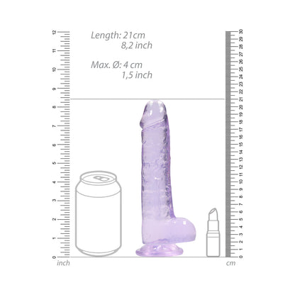 SHOTS - REALROCK CRYSTAL CLEAR REALISTIC 8 IN. DILDO WITH BALLS AND SUCTION CUP PINK
