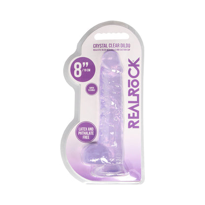 REALROCK CRYSTAL CLEAR REALISTIC 8 IN. DILDO WITH BALLS AND SUCTION CUP PURPLE