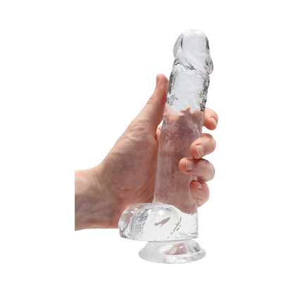 SHOTS - REALROCK CRYSTAL CLEAR REALISTIC 8 IN. DILDO WITH BALLS AND SUCTION CUP PINK