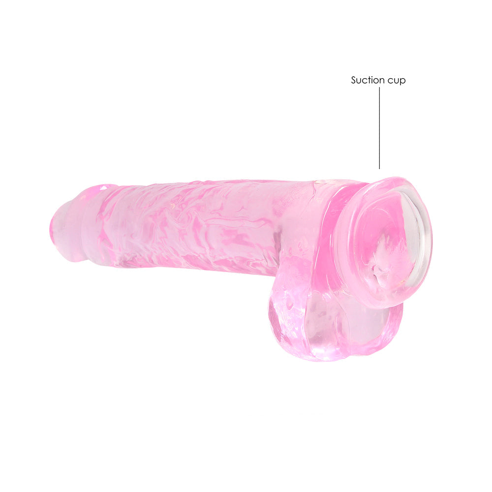 SHOTS - REALROCK CRYSTAL CLEAR REALISTIC 9 IN. DILDO WITH BALLS AND SUCTION CUP PINK