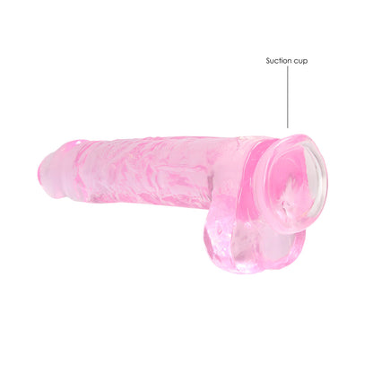 SHOTS - REALROCK CRYSTAL CLEAR REALISTIC 9 IN. DILDO WITH BALLS AND SUCTION CUP PINK