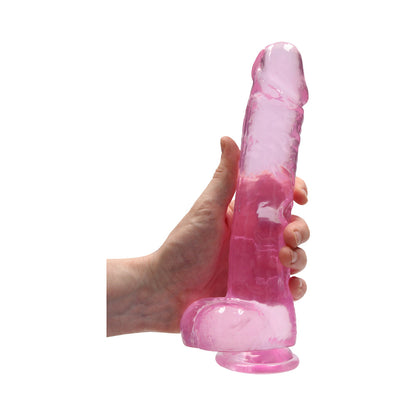 SHOTS - REALROCK CRYSTAL CLEAR REALISTIC 9 IN. DILDO WITH BALLS AND SUCTION CUP PINK