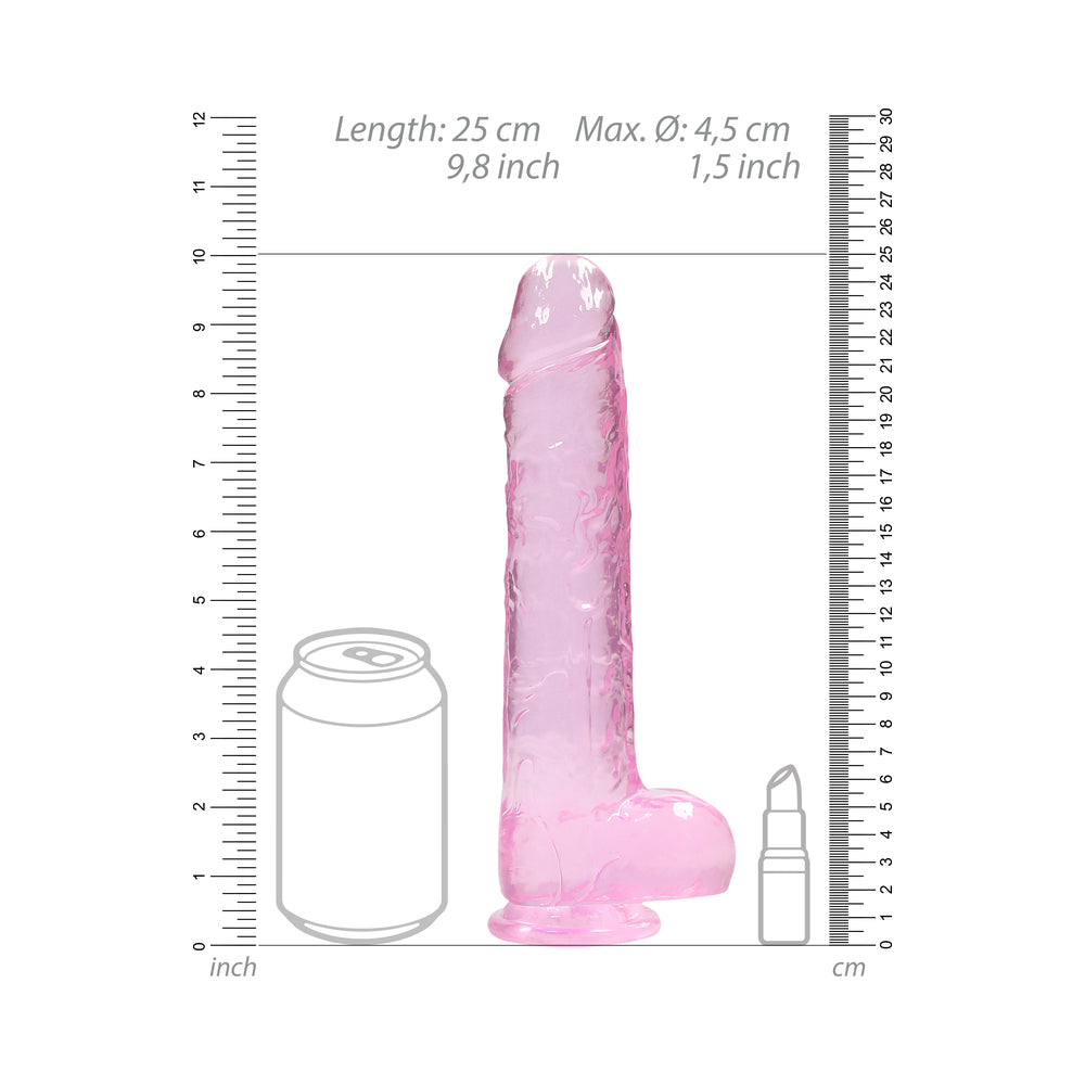 SHOTS - REALROCK CRYSTAL CLEAR REALISTIC 9 IN. DILDO WITH BALLS AND SUCTION CUP PURPLE