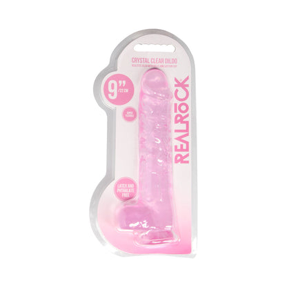 REALROCK CRYSTAL CLEAR REALISTIC 9 IN. DILDO WITH BALLS AND SUCTION CUP PINK