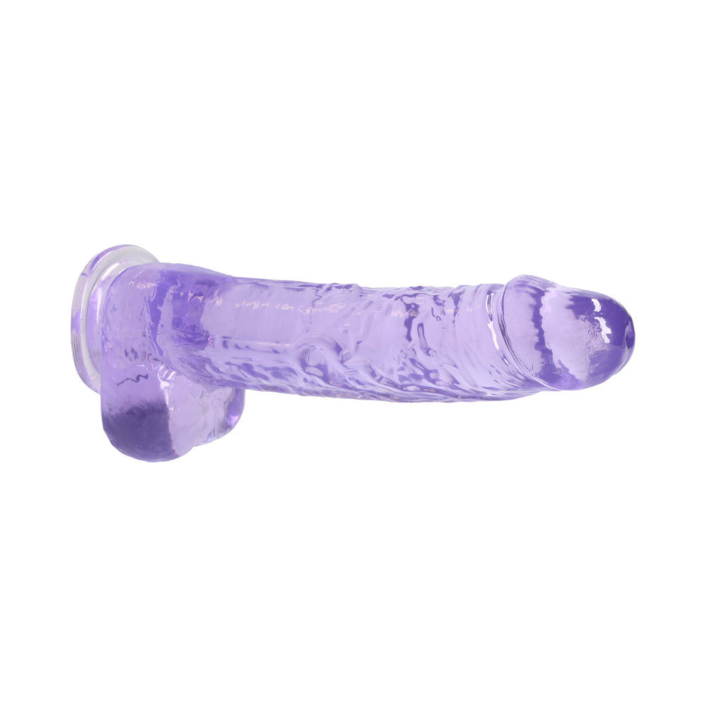 SHOTS - REALROCK CRYSTAL CLEAR REALISTIC 9 IN. DILDO WITH BALLS AND SUCTION CUP PURPLE