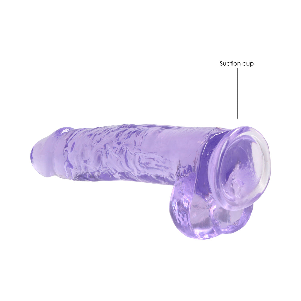 REALROCK CRYSTAL CLEAR REALISTIC 9 IN. DILDO WITH BALLS AND SUCTION CUP PURPLE