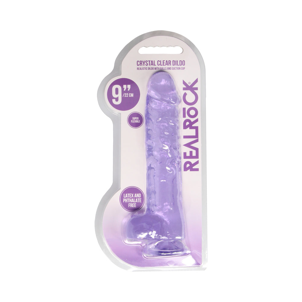 SHOTS - REALROCK CRYSTAL CLEAR REALISTIC 9 IN. DILDO WITH BALLS AND SUCTION CUP CLEAR