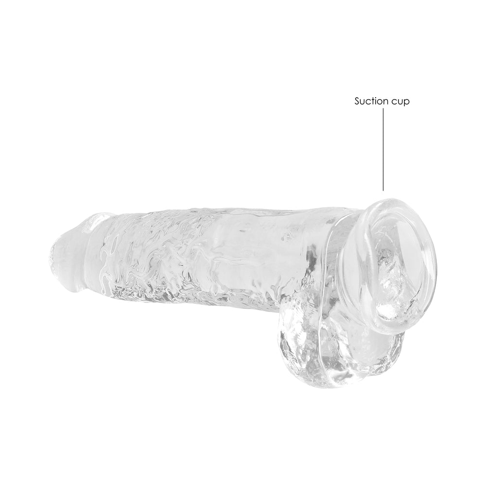 SHOTS - REALROCK CRYSTAL CLEAR REALISTIC 9 IN. DILDO WITH BALLS AND SUCTION CUP PURPLE