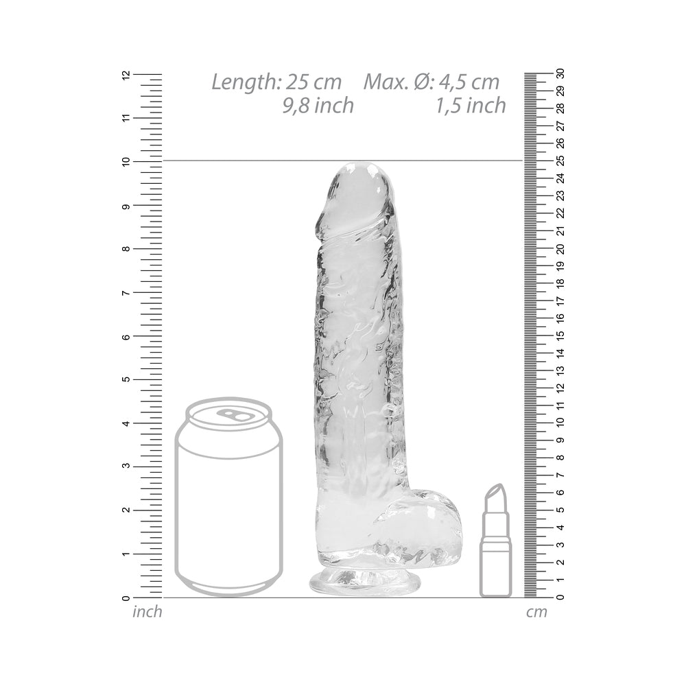 SHOTS - REALROCK CRYSTAL CLEAR REALISTIC 9 IN. DILDO WITH BALLS AND SUCTION CUP CLEAR