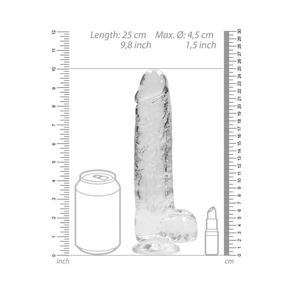 REALROCK CRYSTAL CLEAR REALISTIC 9 IN. DILDO WITH BALLS AND SUCTION CUP CLEAR
