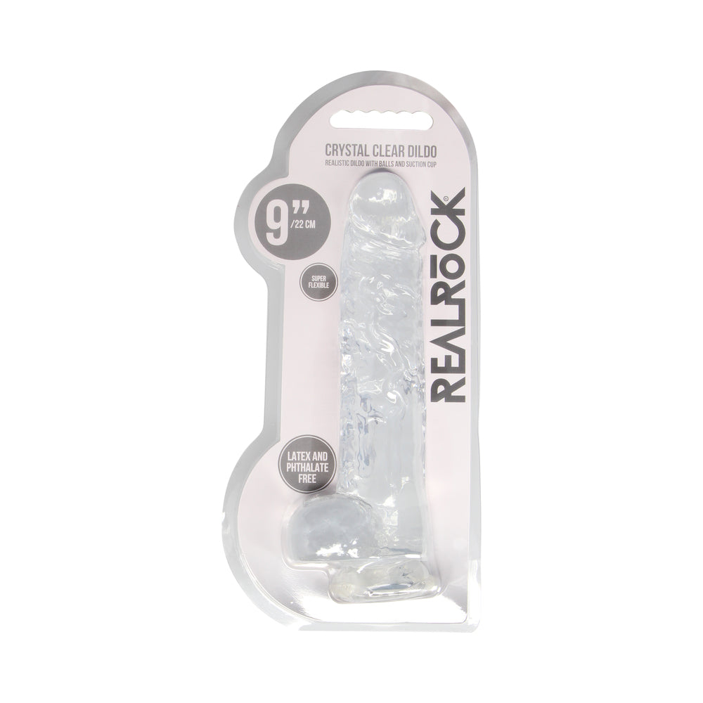 SHOTS - REALROCK CRYSTAL CLEAR REALISTIC 9 IN. DILDO WITH BALLS AND SUCTION CUP CLEAR