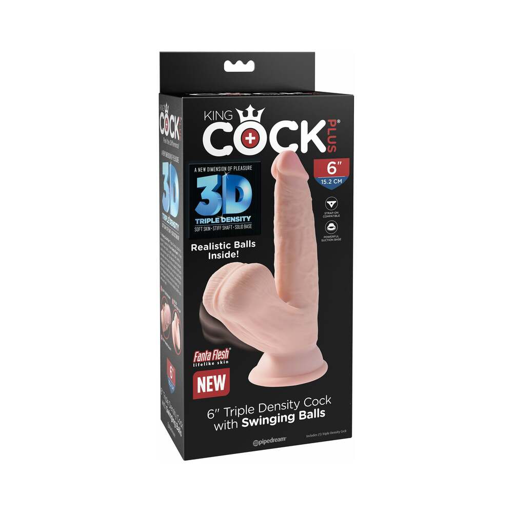 KING COCK PLUS 6 IN. TRIPLE-DENSITY COCK WITH SWINGING BALLS DILDO BEIGE