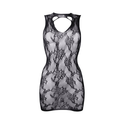 LE DESIR HIGH NECK LACE MINI DRESS BLACK O/S