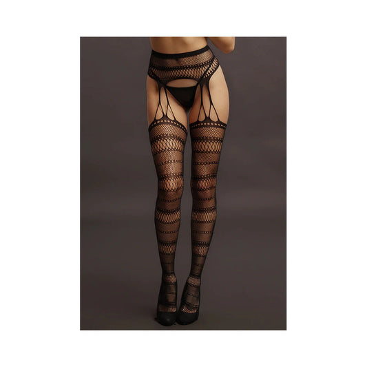 LE DESIR SUSPENDER STRIPED PANTYHOSE BLACK O/S