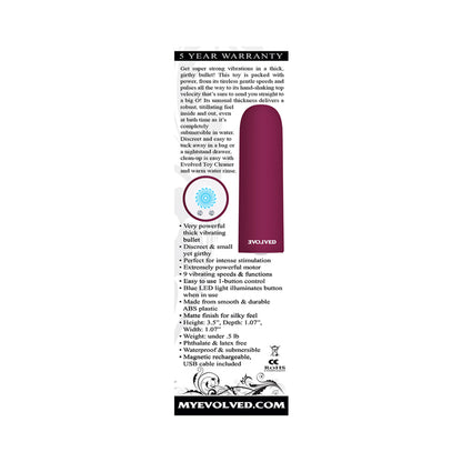 EVOLVED - VIBRADOR TIPO BALA RECARGABLE SÚPER GRUESO COLOR BORGOÑA