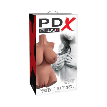 PDX PLUS PERFECT 10 TORSO DUAL ENTRY MASTURBATOR TAN