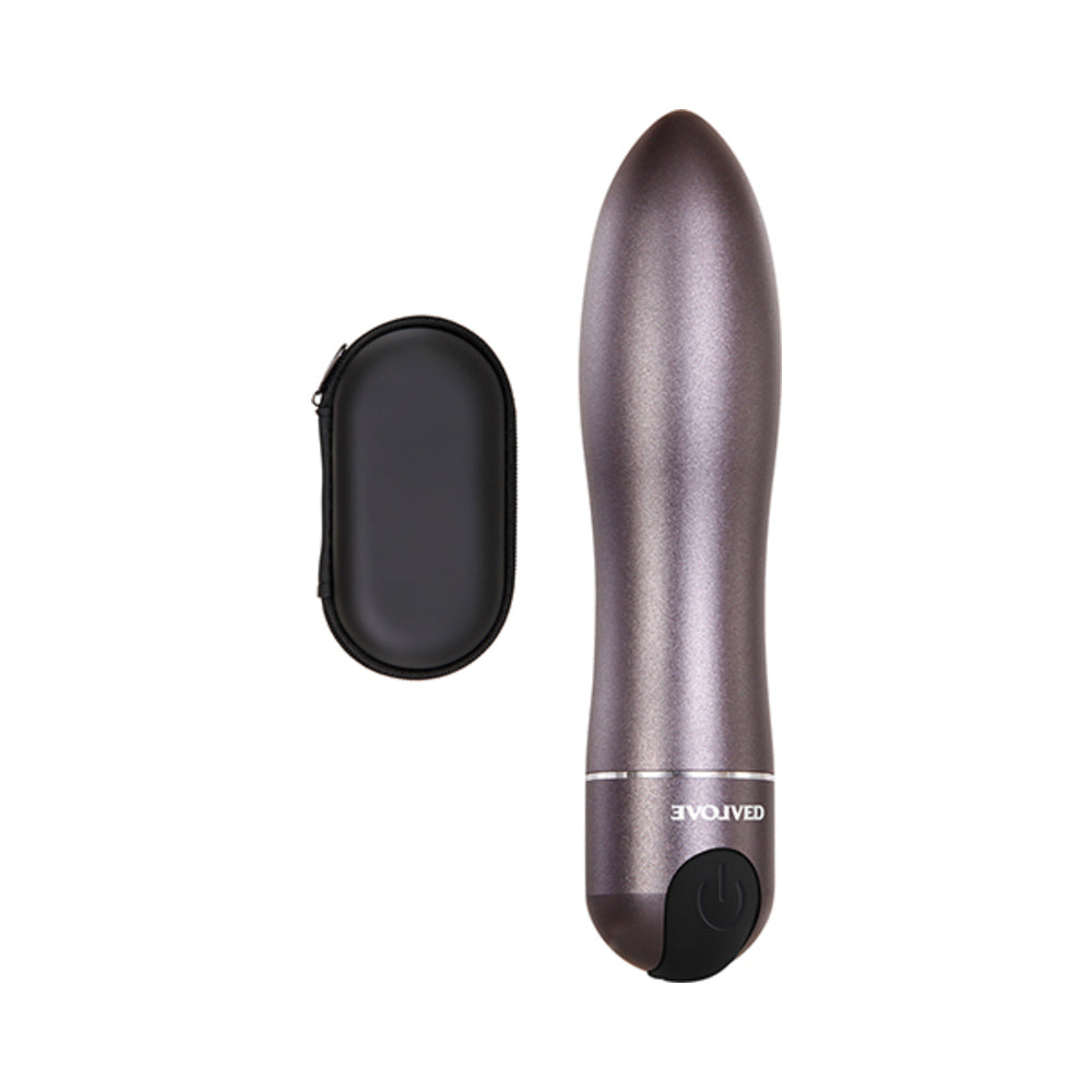 EVOLVED - TRAVEL-GASM RECHARGEABLE METAL BULLET VIBRATOR WITH CARRYING CASE GUNMETAL