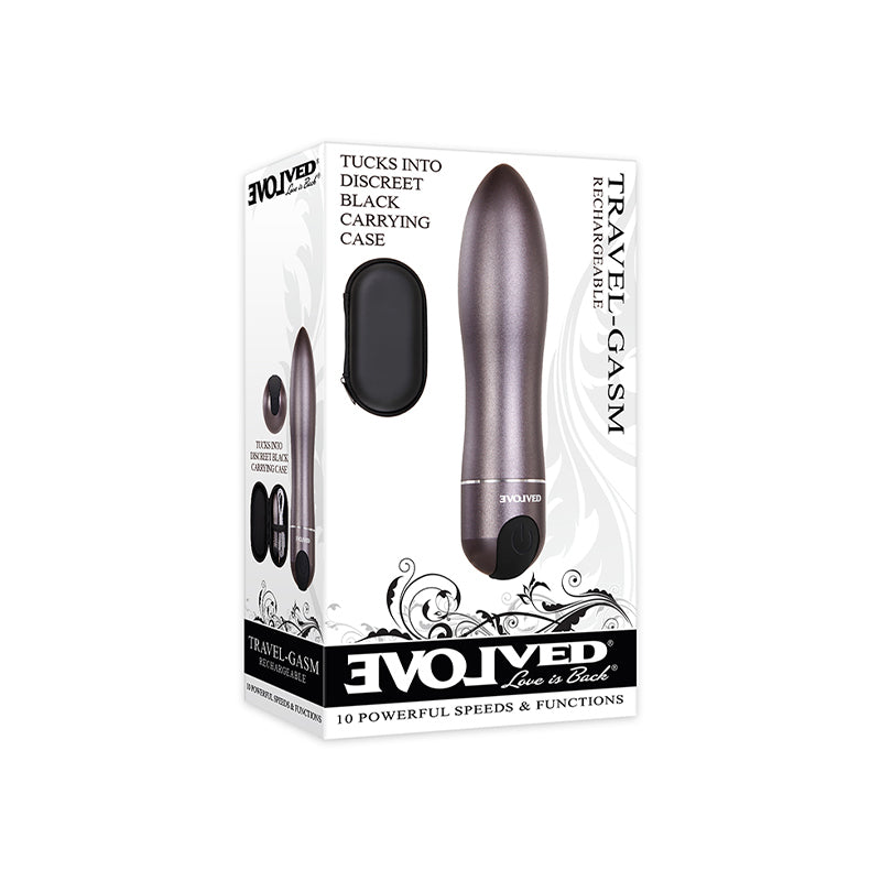 EVOLVED TRAVEL-GASM RECHARGEABLE METAL BULLET VIBRATOR WITH CARRYING CASE GUNMETAL