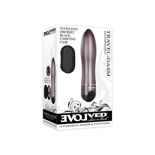 EVOLVED TRAVEL-GASM RECHARGEABLE METAL BULLET VIBRATOR WITH CARRYING CASE GUNMETAL