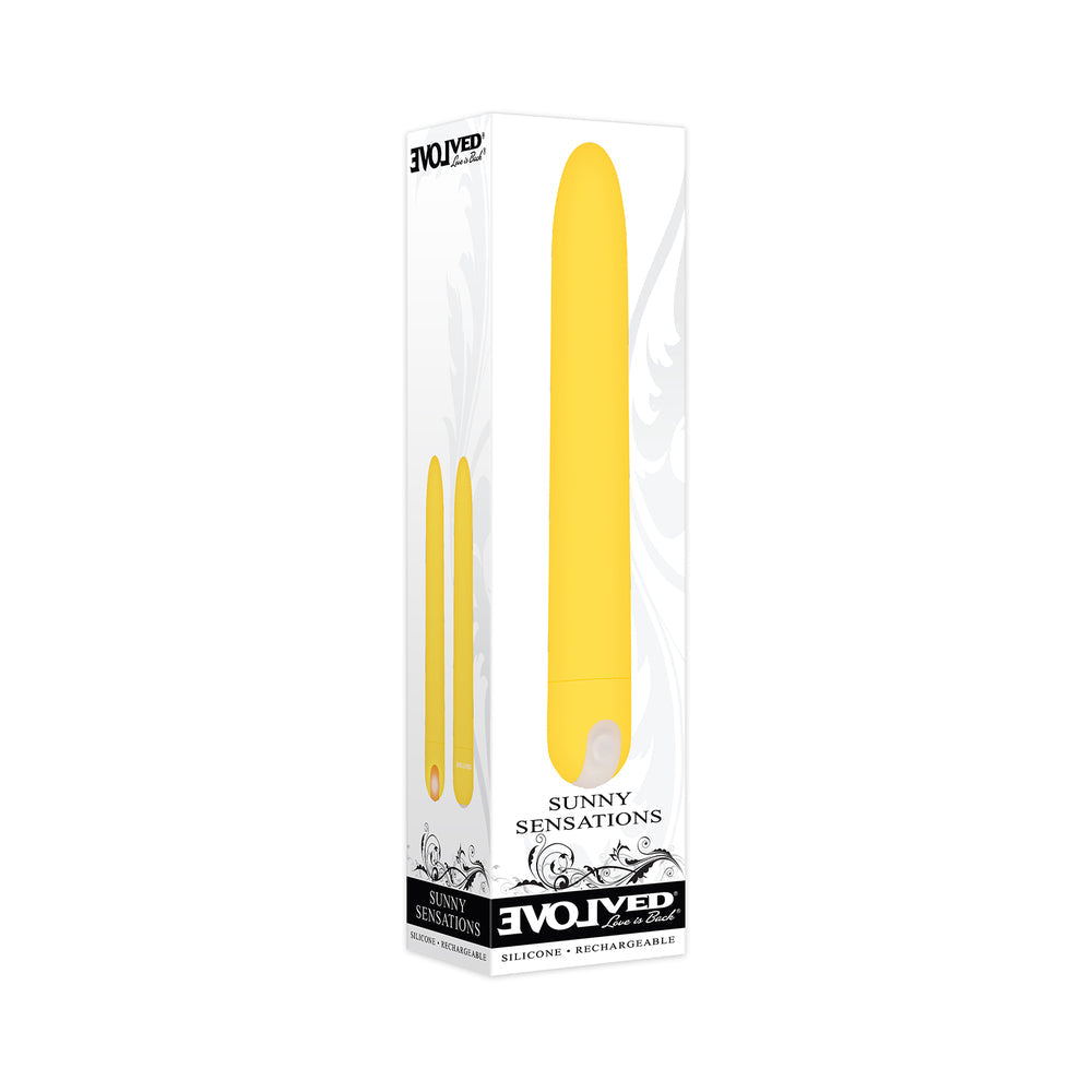 EVOLVED - SUNNY SENSATIONS RECHARGEABLE SILICONE SLI MLINE VIBRATOR YELLOW