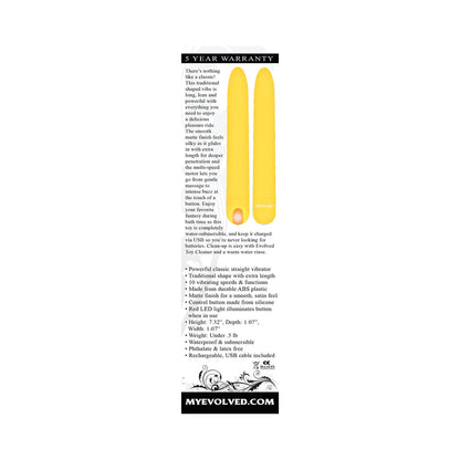 EVOLVED - SUNNY SENSATIONS RECHARGEABLE SILICONE SLI MLINE VIBRATOR YELLOW
