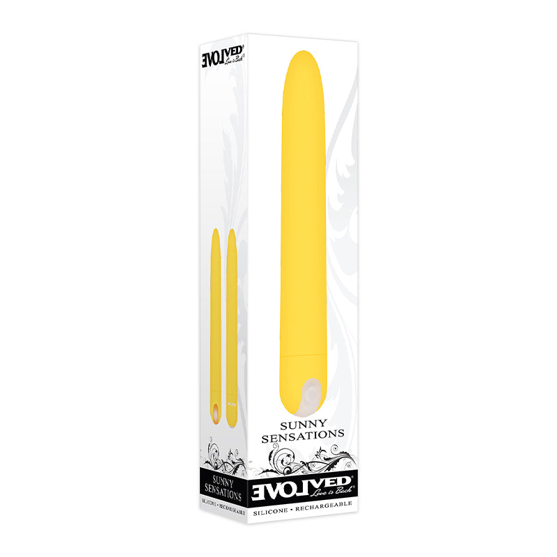 EVOLVED SUNNY SENSATIONS RECHARGEABLE SILICONE SLI MLINE VIBRATOR YELLOW