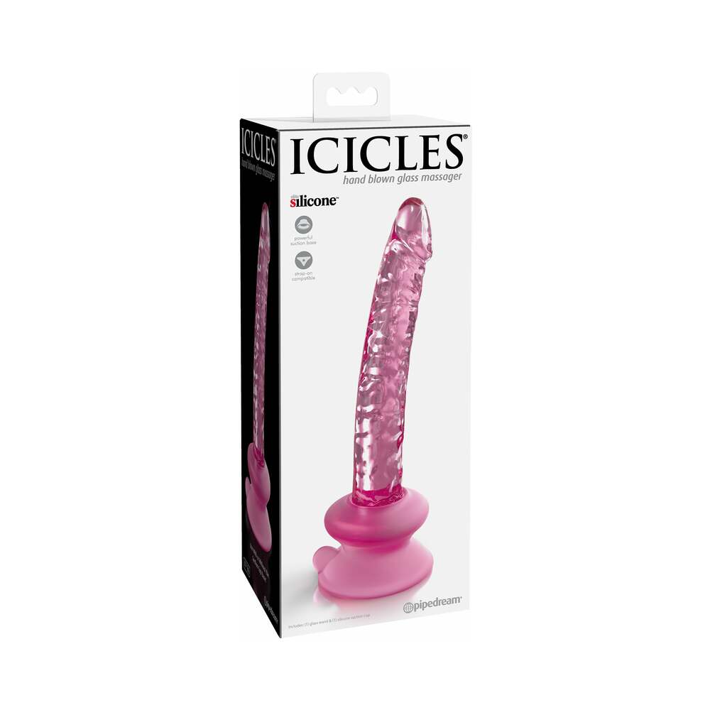 ICICLES NO. 86 REALISTIC 7 IN. GLASS DILDO WITH SUCTION CUP PINK