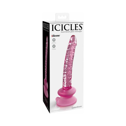 ICICLES NO. 86 REALISTIC 7 IN. GLASS DILDO WITH SUCTION CUP PINK
