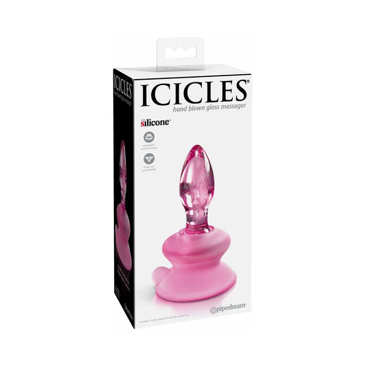 PIPEDREAM - ICICLES NO. 90 GLASS ANAL PLUG WITH SUCTION CUP PINK