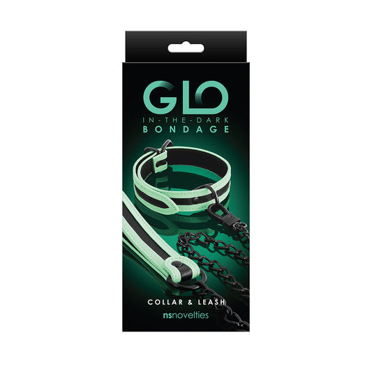 GLO BONDAGE COLLAR & LEASH GREEN