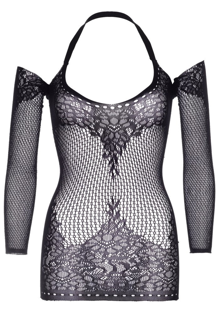LEG AVENUE - LONG SLEEVED HALTER MINI DRESS