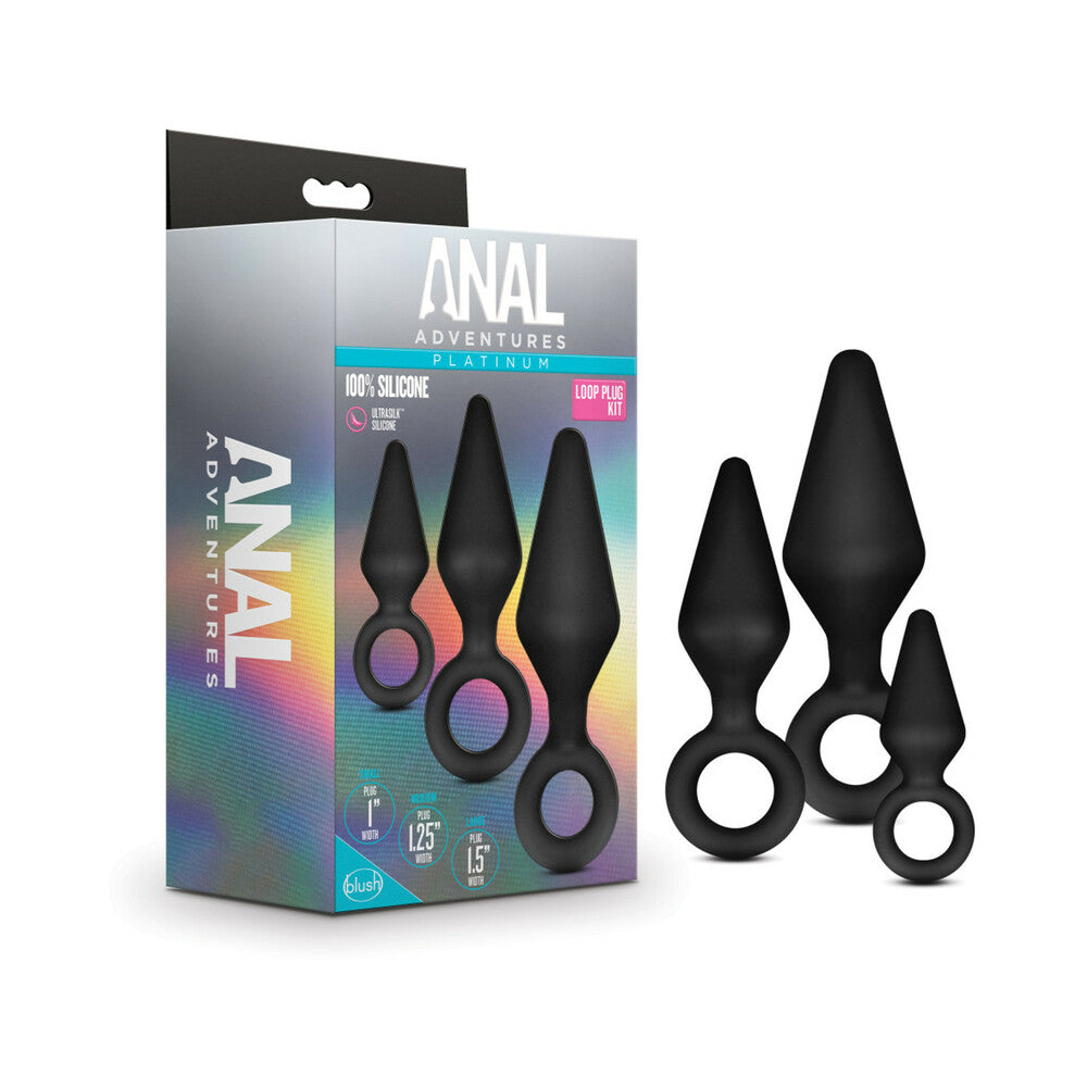 ANAL ADVENTURES PLATINUM SILICONE 3-PIECE LOOP PLUG KIT BLACK