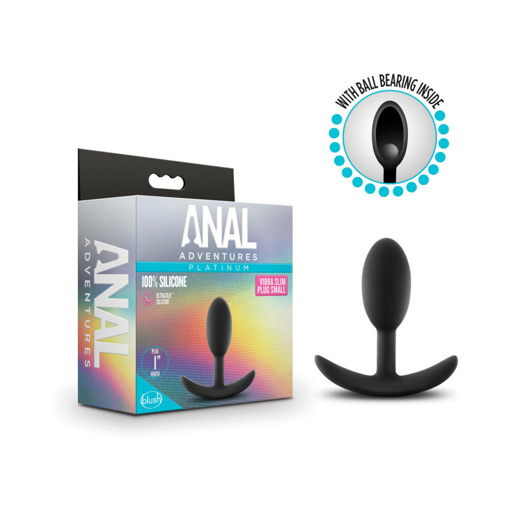 ANAL ADVENTURES PLATINUM SILICONE WEIGHTED VIBRA SLIM PLUG SMALL BLACK