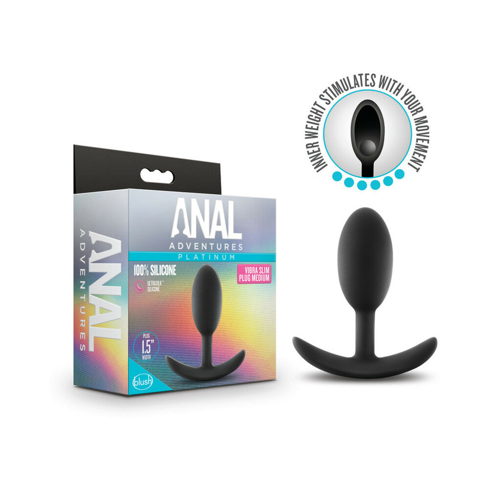ANAL ADVENTURES PLATINUM SILICONE WEIGHTED VIBRA SLIM PLUG MEDIUM BLACK