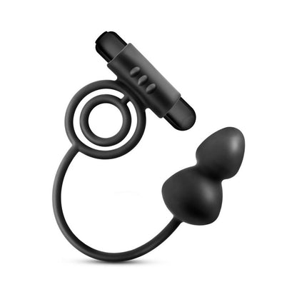 BLUSH - ANAL ADVENTURES PLATINUM SILICONE ANAL PLUG WITH VIBRATING C-RING BLACK