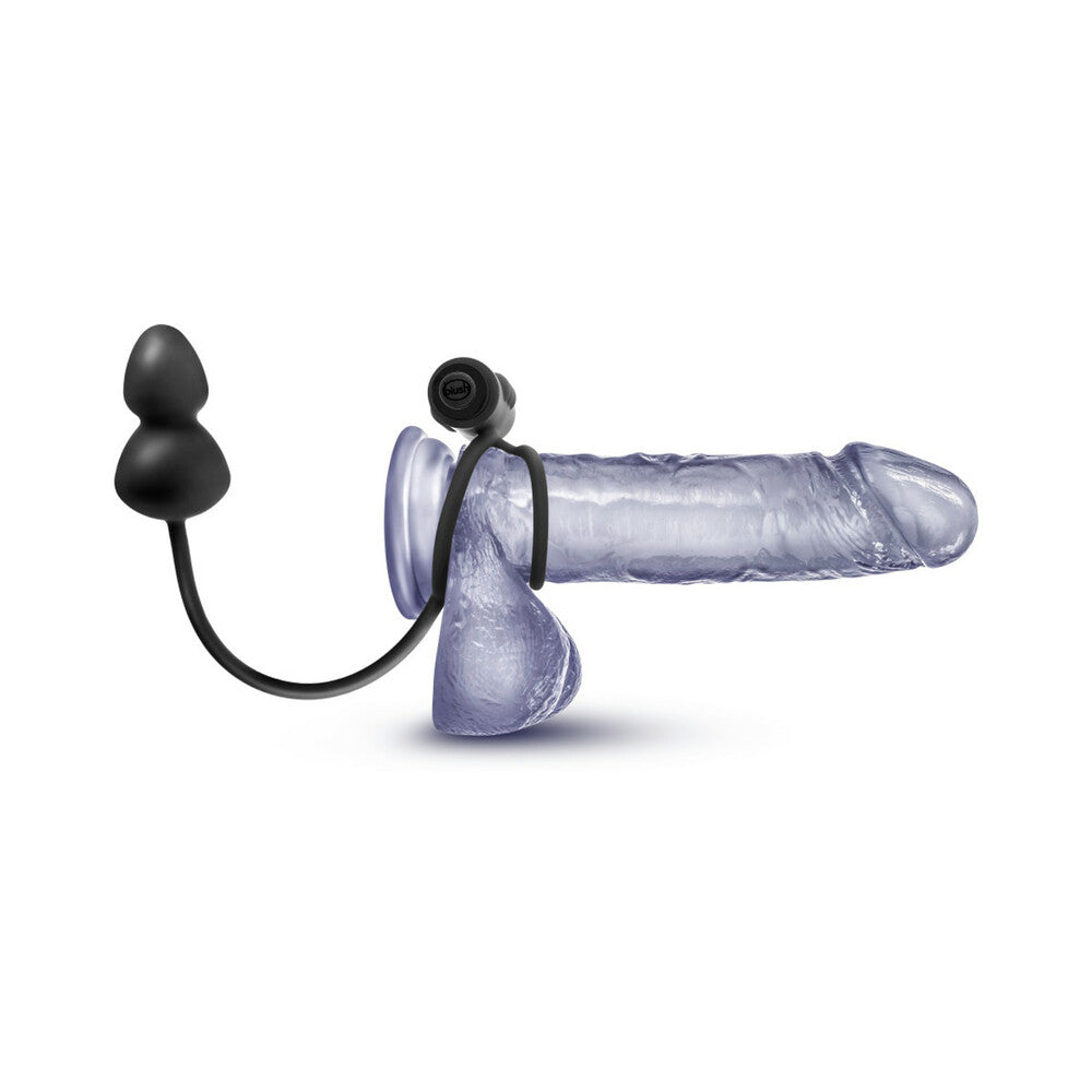 BLUSH - ANAL ADVENTURES PLATINUM SILICONE ANAL PLUG WITH VIBRATING C-RING BLACK